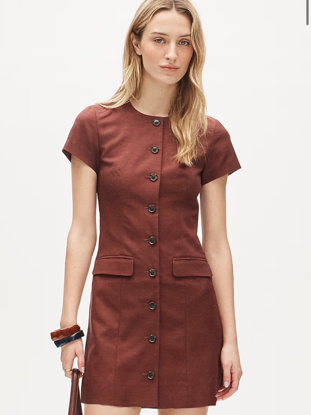 J. Crew Short-Sleeve Button-Front Mini Dress in Rust Brown/Orange Size 6